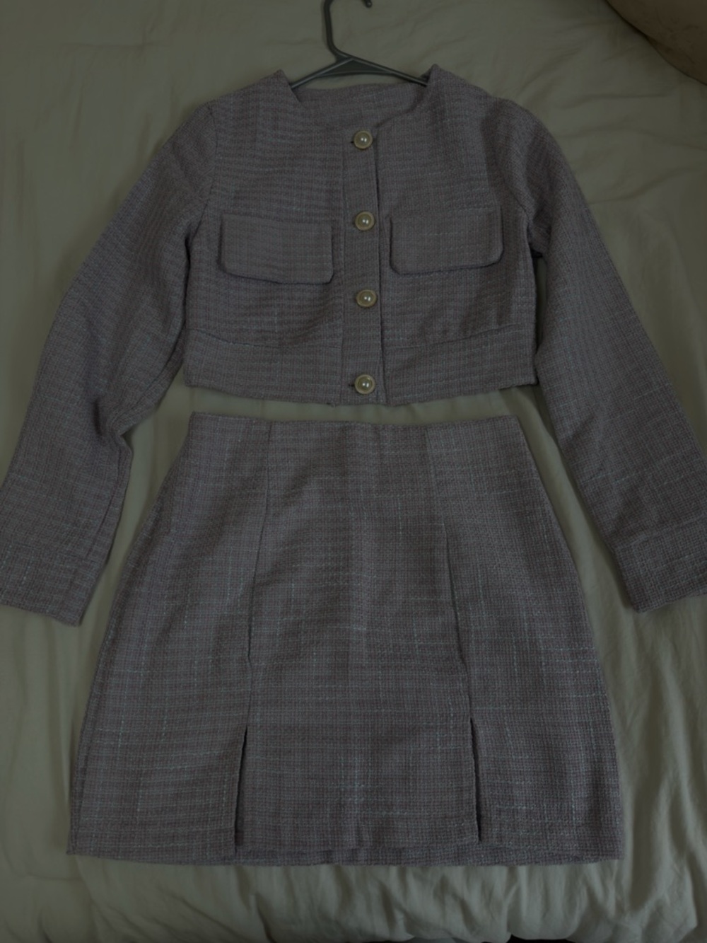 Cropped Two-Piece Tweed Skirt Set in Lavender